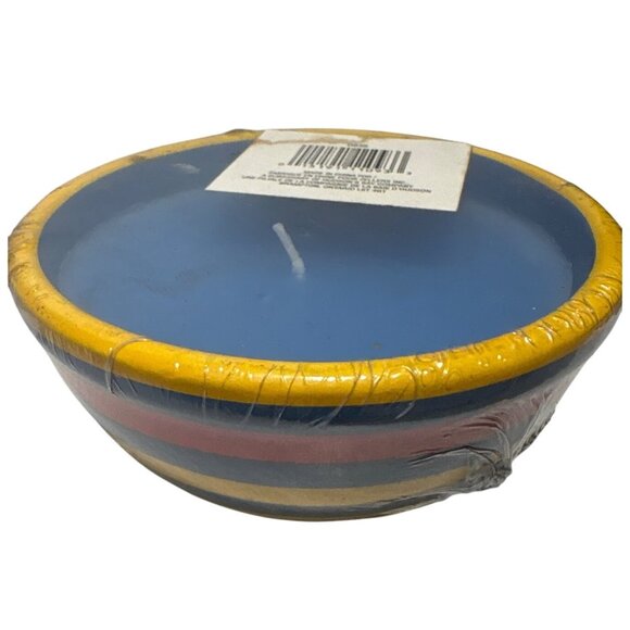 Hand-Painted Striped Ceramic Bowl Candle With Blue Wax 3" Height - Picture 3 of 7